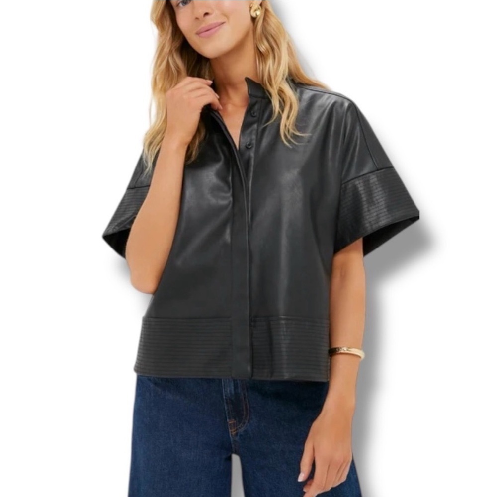 NEW Tuckernuck Sofia Shirt Faux Leather Trapunto Stitch Button Up
Black M